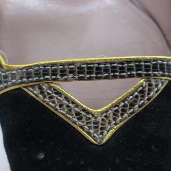 PRADA black Suede w/ Snakeskin square toe heels pumps ITALY buckle Size Sz 38 - Picture 7 of 12